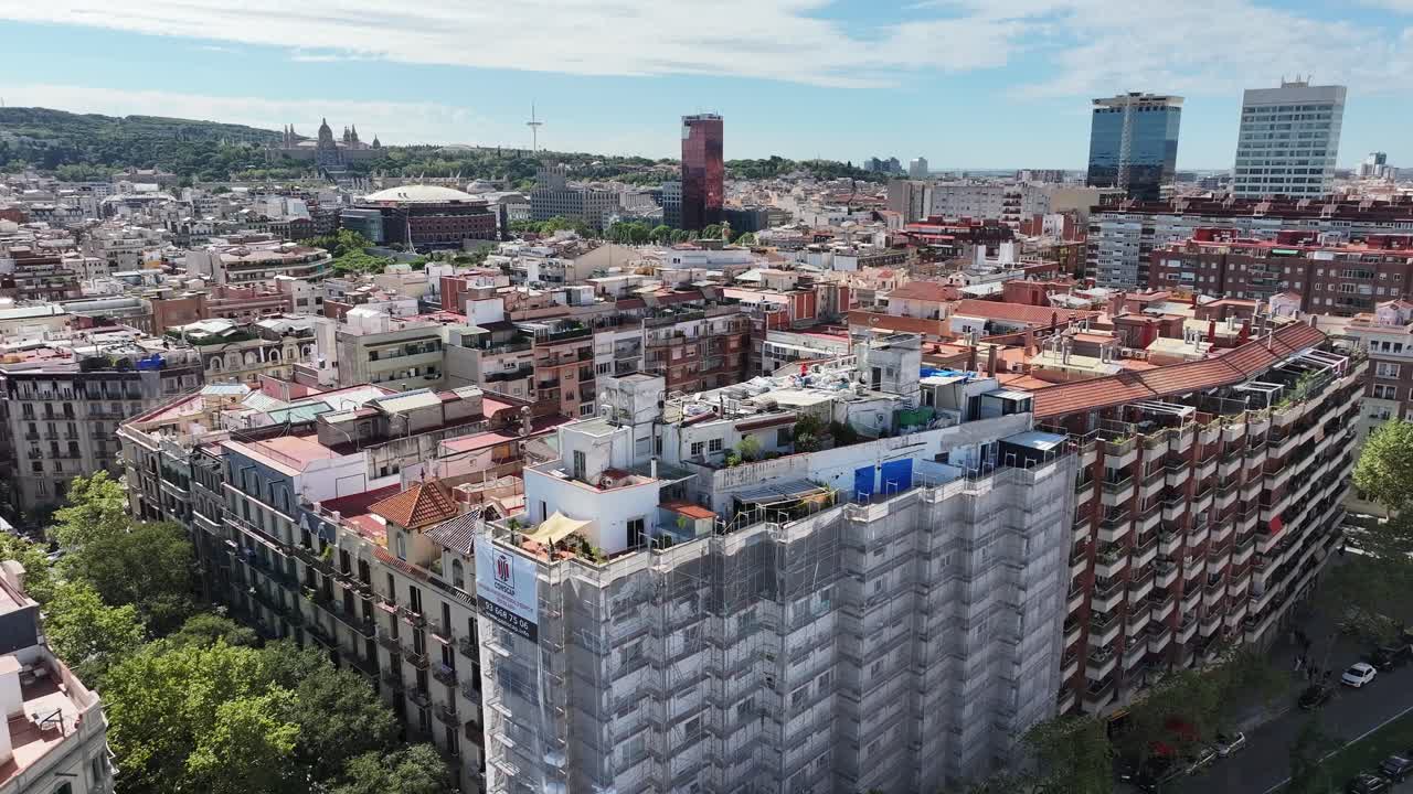 Aerial views of the Montjuic mountain and Sants station
