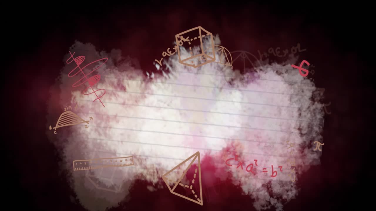 ecuaciones matemáticas y diagramas que se mueven contra un fondo rojo