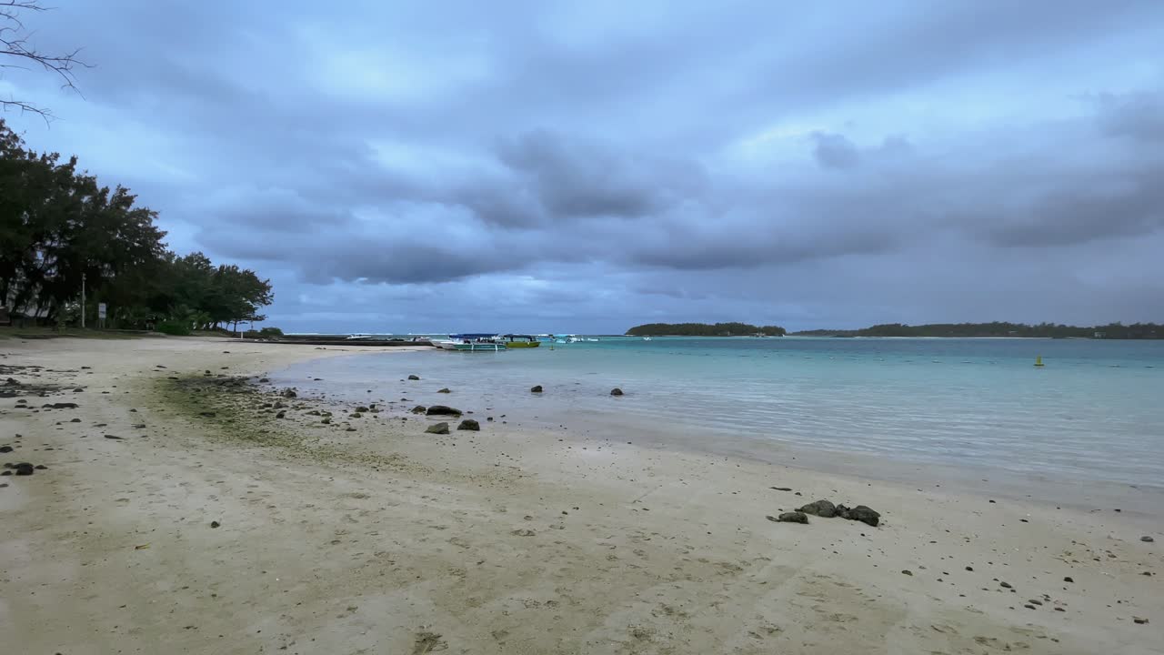 Beautiful Beach Scene in Mauritius Under a Stormy Sky