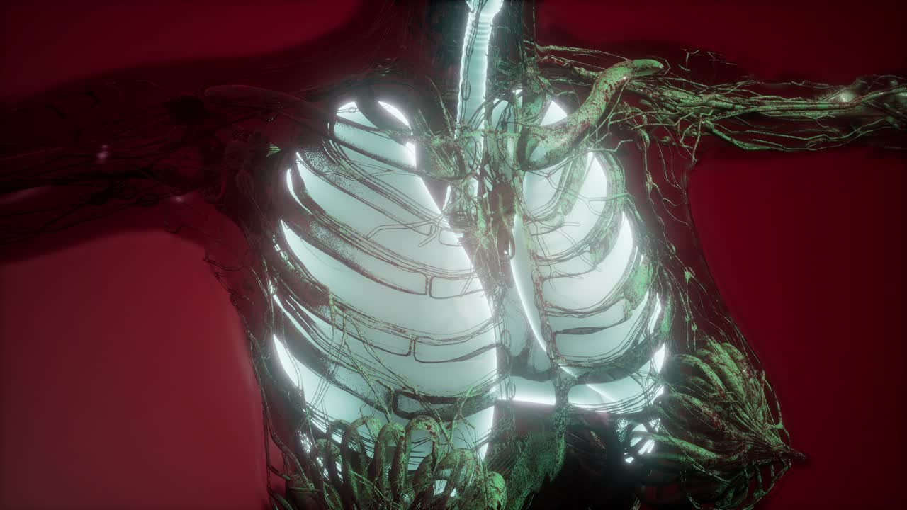 눈에 띄는 폐를 가진 인간의 몸