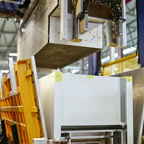 innovative factory background. robotic equipment inside the modern plant. process of making new detail by modernized equipment.