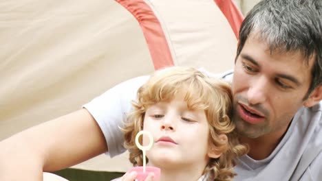 father with his son in the garden