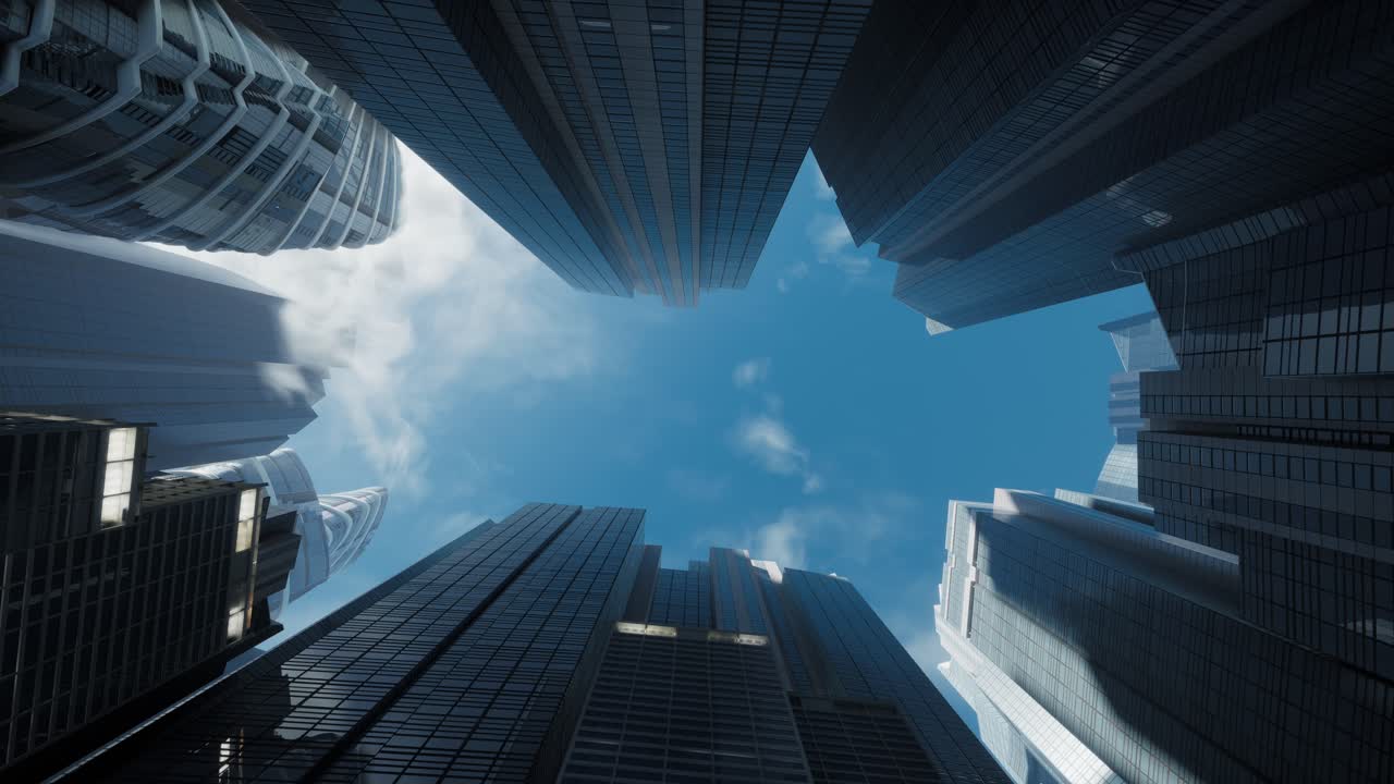 mirando los rascacielos en una ciudad moderna