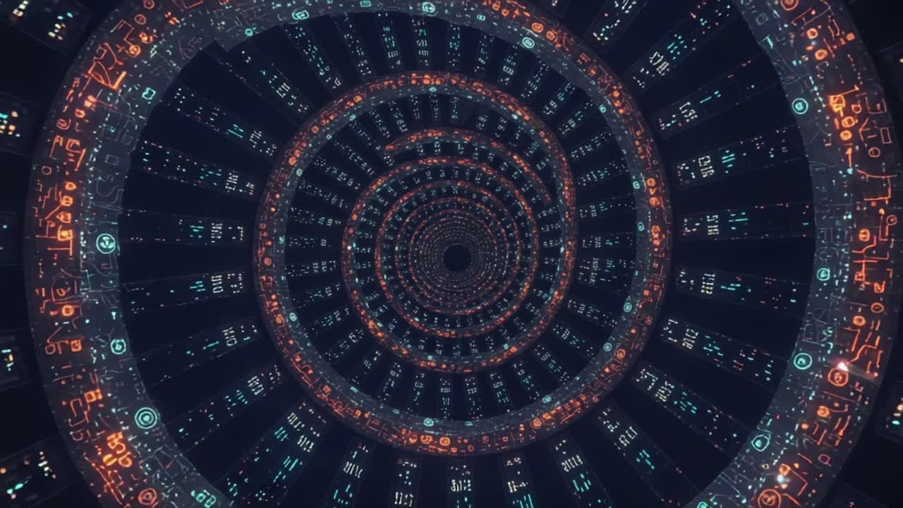 Exploring a Hypnotic Circular Data Visualization: A Journey Through Digital Patterns and Vibrant Colors in an Endless Spiral of Information