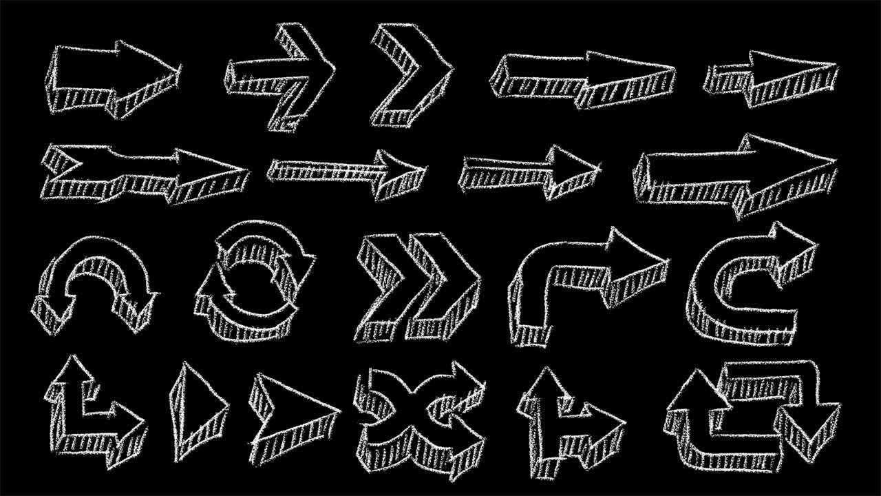 애니메이션 손으로 그린 화살표 포인터 세트