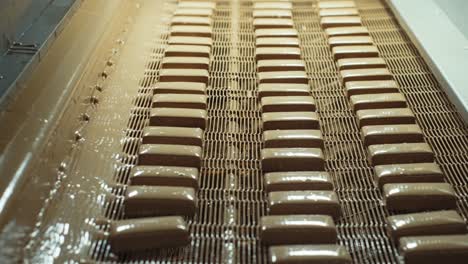 automated chocolate wafer baking production line at a confectionery factory