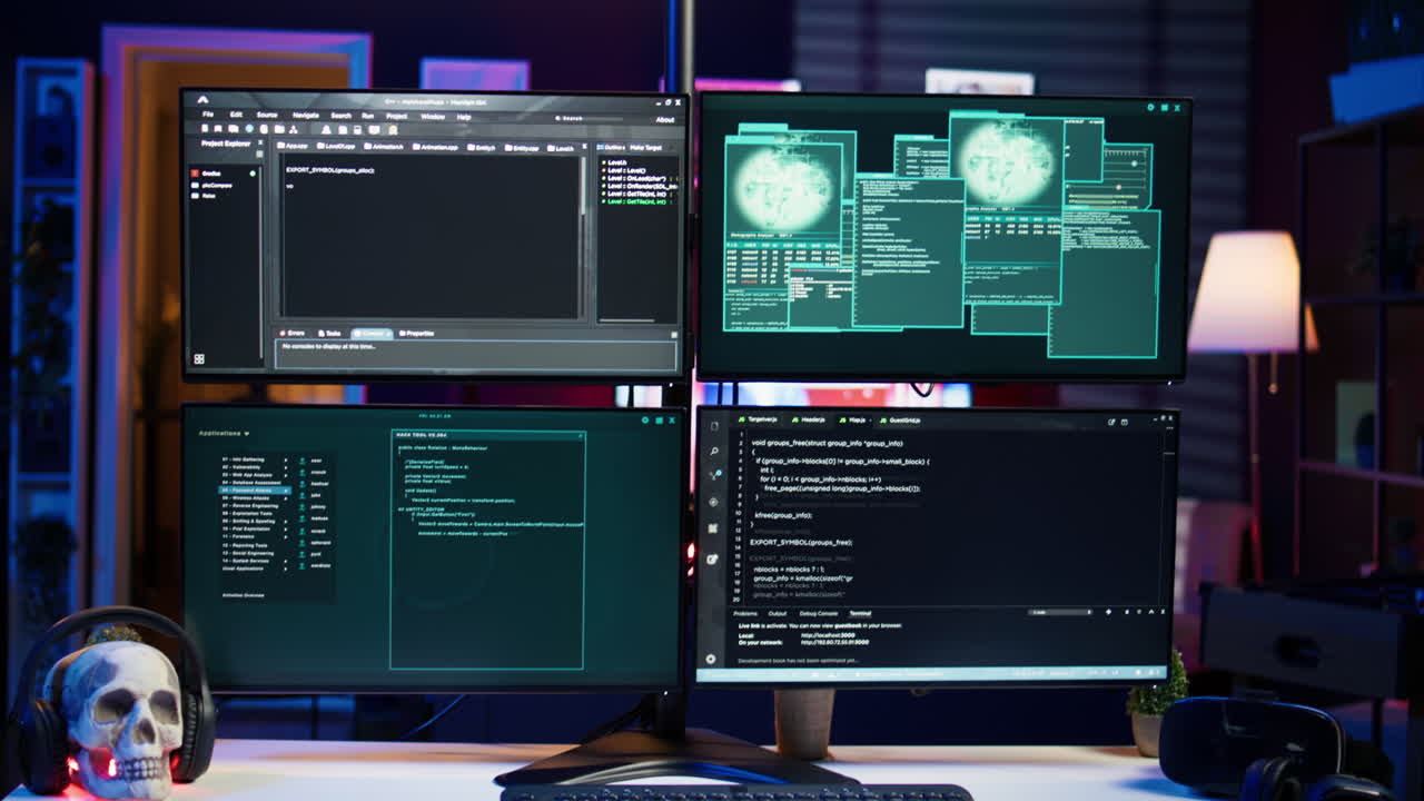 Technology in apartment used for deploying DDOS attacks scripts, close up