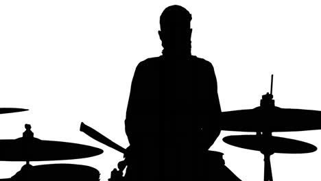 animation of black silhouette of man playing drums on white background