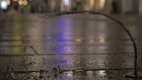 Evening-city-street-and-broken-metal-wire