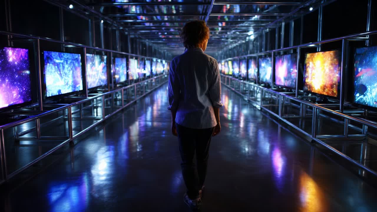 Exploring a Futuristic Gallery of Digital Displays: A Modern Journey Through an Array of Vivid Visuals and Cutting-Edge Technology in an Immersive Multimedia Environment