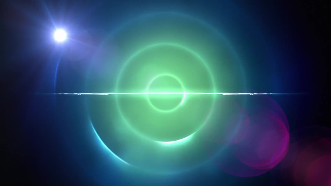 Spot of light and light trail against green spiral light trails on blue background