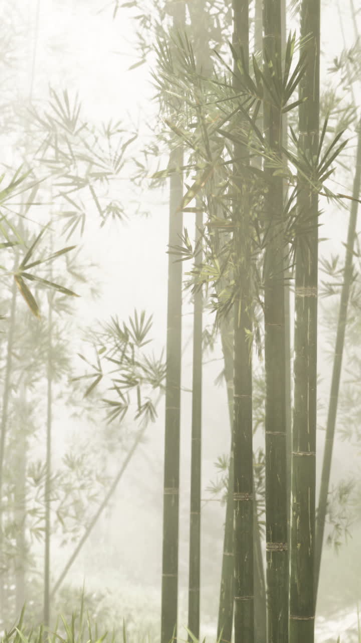 bosque de bambú con niebla