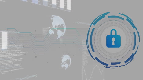 Animación-Del-Icono-De-Candado-De-Ciberseguridad-Sobre-La-Red-Global-De-Datos-Y-Gráficos