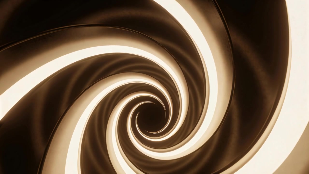 Vortice a spirale che gira su uno sfondo scuro, con l'inizio di un loop che mostra bande color crema e marrone scuro.
