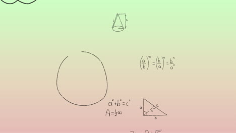 animación de fórmulas matemáticas escritas a mano sobre un fondo verde a rosa