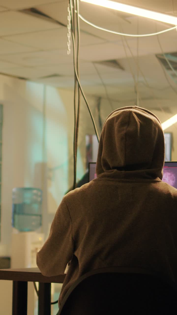 Vertical video: Team of hackers applauding young thief about hacktivism success