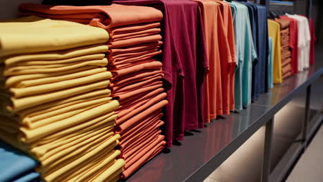 colorful t-shirts on display