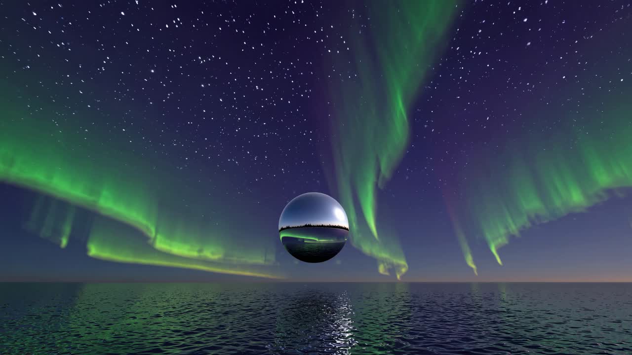 esfera flotante bajo la aurora boreal