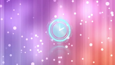 animation of clock moving fast on digital colorful background with dots