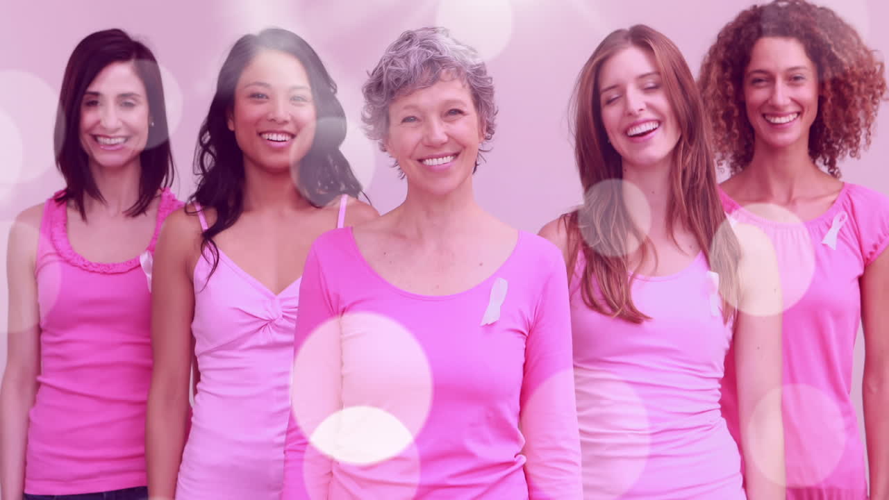 Animación de luces sobre un grupo diverso de mujeres felices