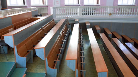 Empty lecture hall in university. Interior of contemporary lecture theater in university campus
