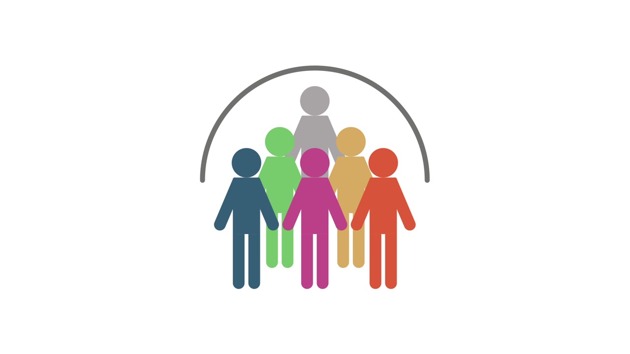 Animated Group of People and Family Under a Protective Arch