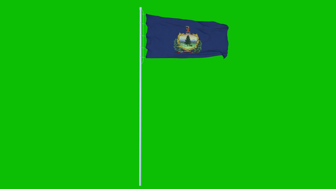 bandera de vermont ondeando en el viento en pantalla verde o fondo de tecla de croma. animación 4k
