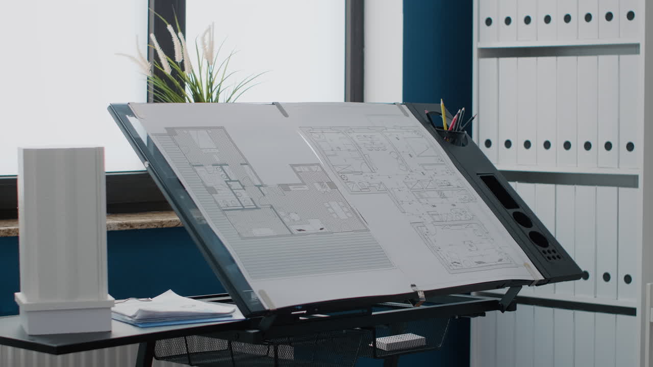 Blueprint and Drafting Table in Workspace