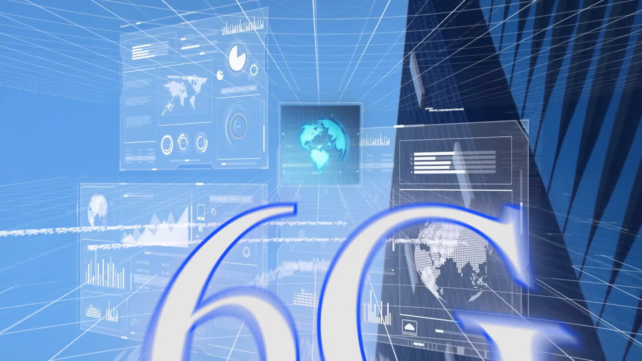 화면과 도시 풍경 배경에서 금융 데이터 처리의 애니메이션