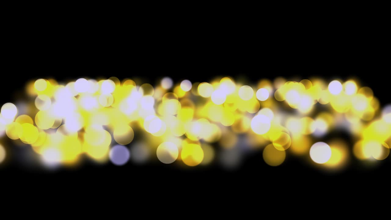 Cerchi gialli, bianchi e arancioni, nitidi e sfocati, ruotano lentamente su un piano attorno all'asse centrale dello schermo, motion graphic 3D