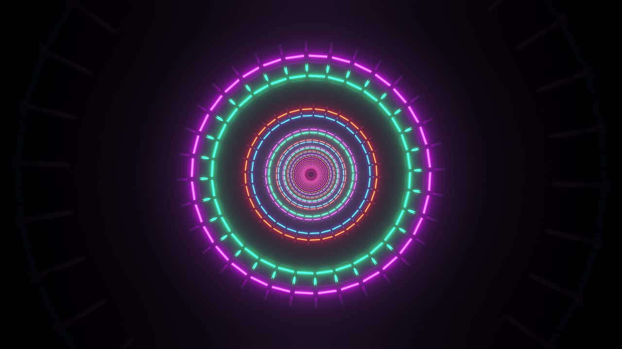 esferas giratorias brillantes de diferentes colores moviéndose centrífugamente