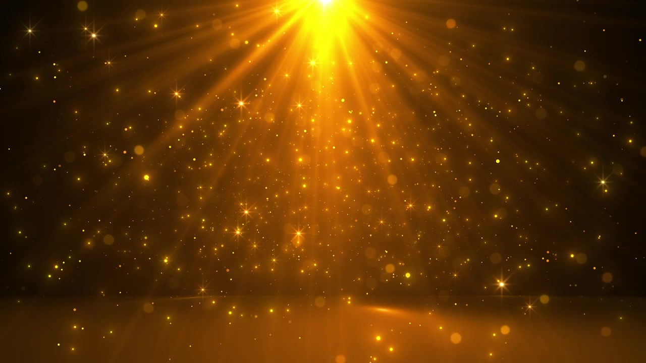 Golden spotlight background bright rays sparkling dust warm bokeh radiant stage glow for award