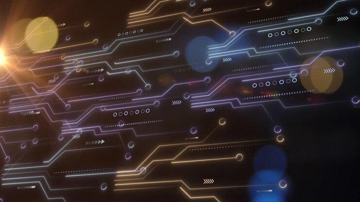 Animation of data processing and network of connections with computer circuit board
