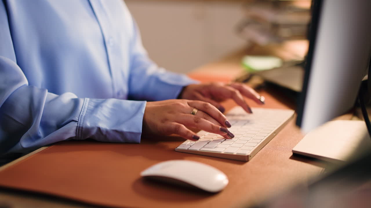 Typing on a keyboard at the office