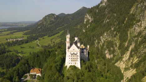 drone orbits around neuschwanstein castle in bayern, germany