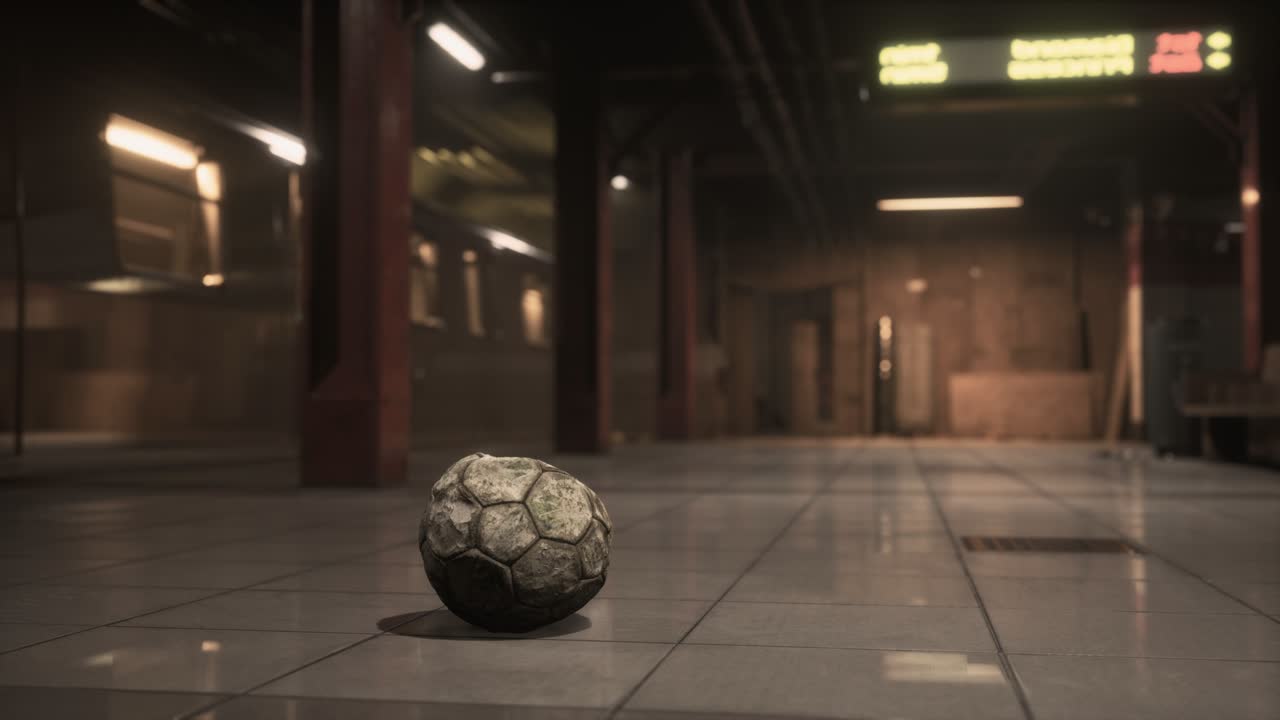 старый футбольный мяч в пустом метро