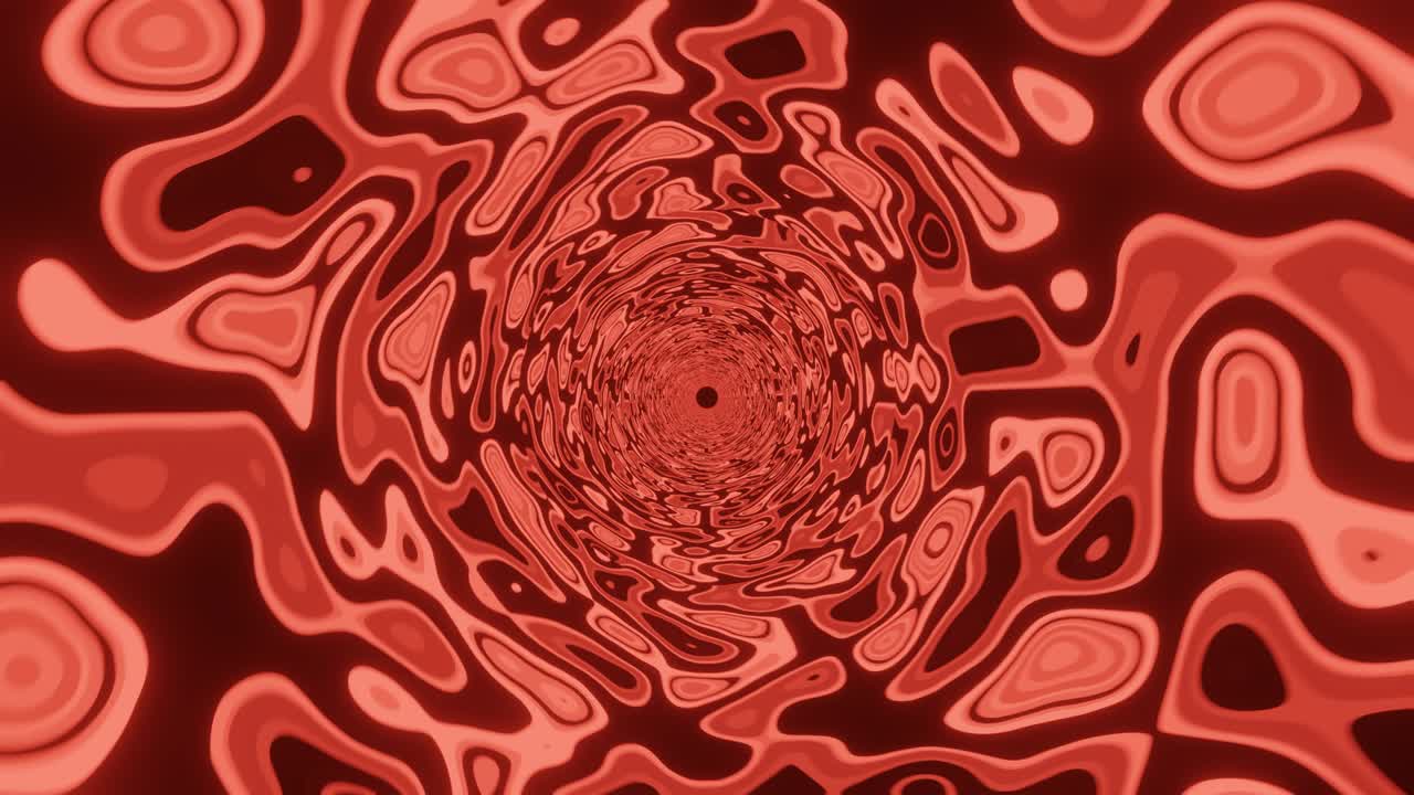 túnel futurista con abstractas manchas rojas brillantes. movimiento de bucle sin costuras a través de manchas de luz