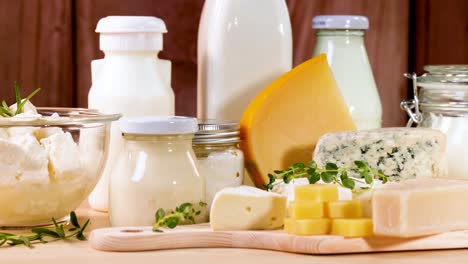 assorted dairy items arranged neatly on table