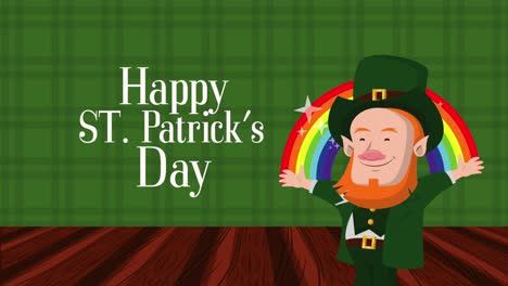 happy saint patricks day lettering with leprechaun and rainbow