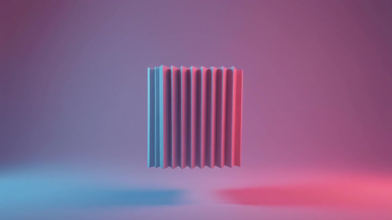 Abstrakcyjny sześcian 3D obracający się z neonowym oświetleniem