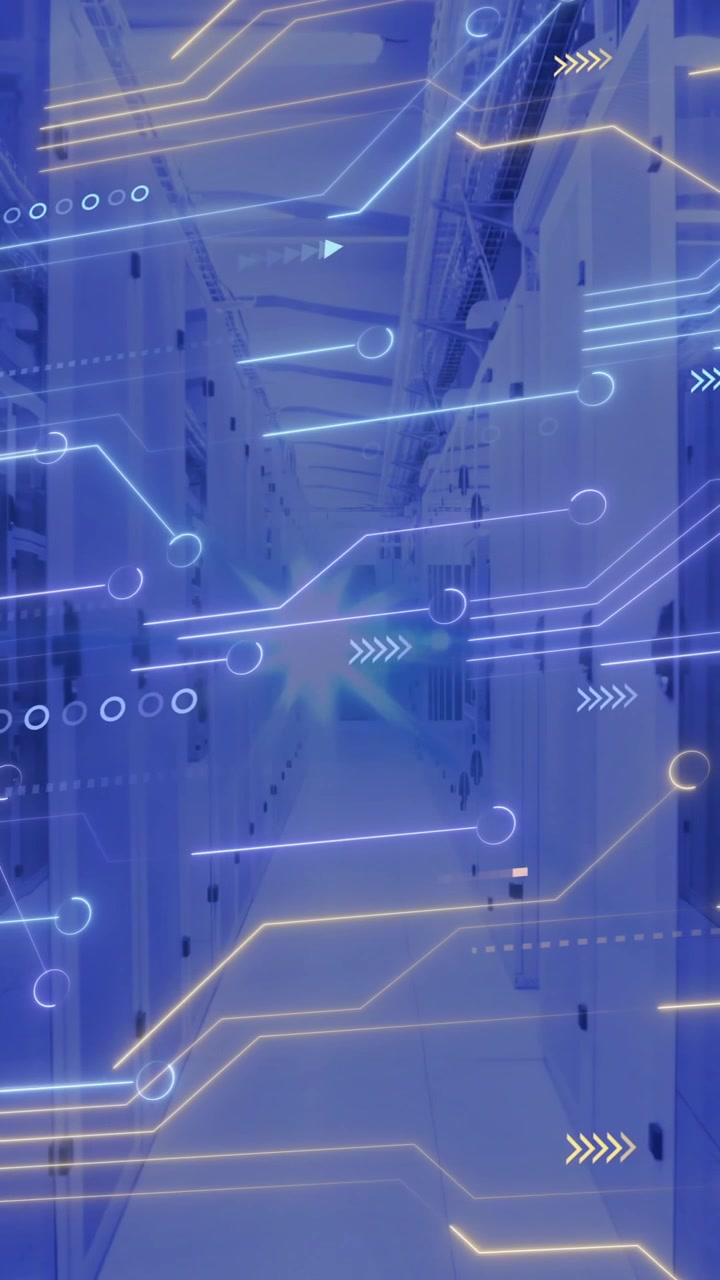 Animation of circuit board and data processing over computer servers