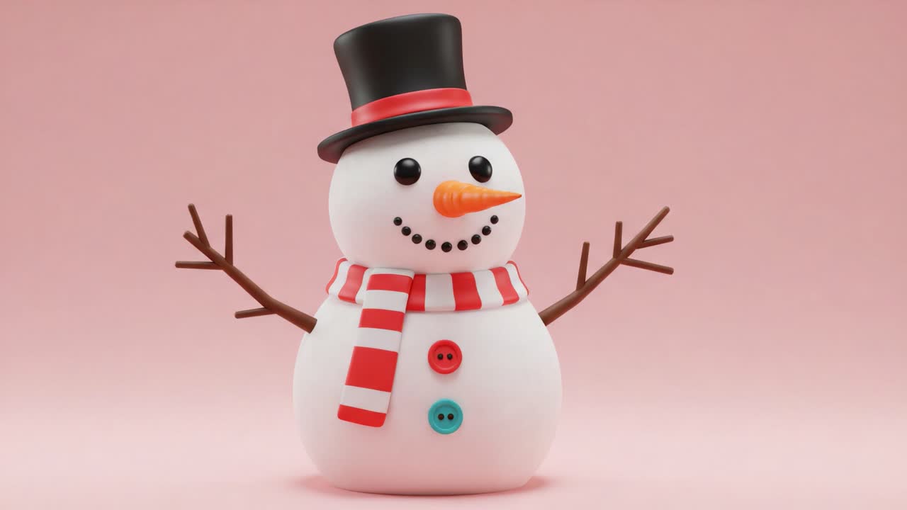 Charming and Whimsical Snowman Figurine with Black Top Hat and Colorful Accents, Perfect for Holiday Decorations and Seasonal Cheer