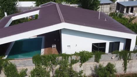 wall garden the blue color swimming pool in luxury architecture design house villa in the town rural countryside in iran contemporary architecture scenic landscape panoramic wide view
