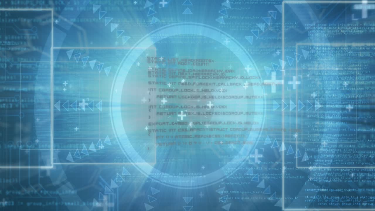 Animation of hud with financial data processing on digital interface with bright light