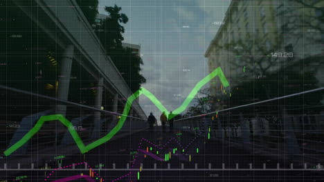 Animación-Del-Procesamiento-De-Datos-Financieros-Sobre-El-Paisaje-Urbano