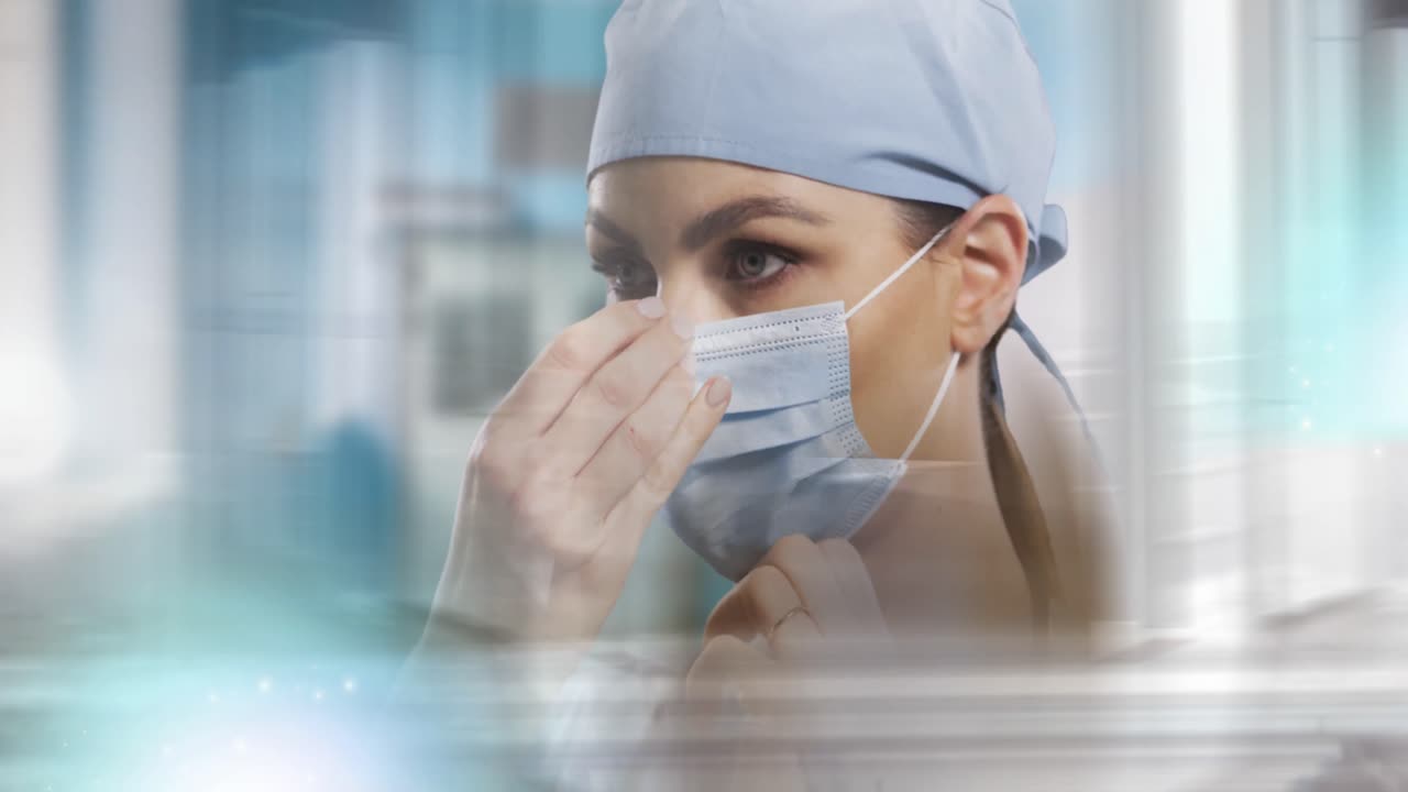 animación de una doctora con una máscara facial