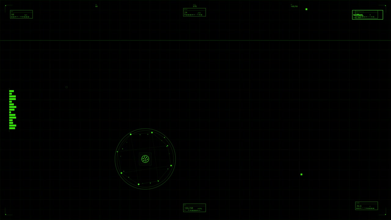 Display of a hud animation designed for web designers. The animation features a sci fi space theme with various dynamic elements and glowing graphics