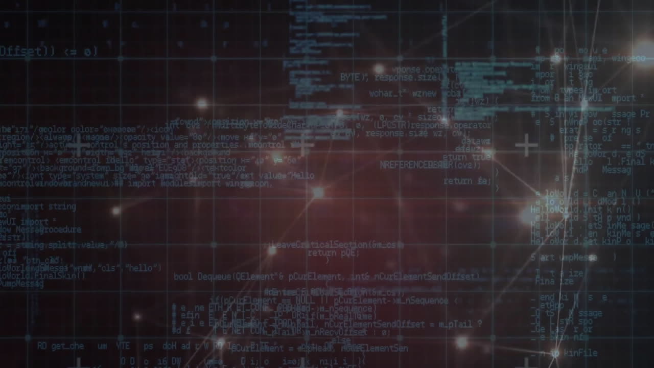 animación de la red de conexiones y procesamiento de datos a través de puntos de luz