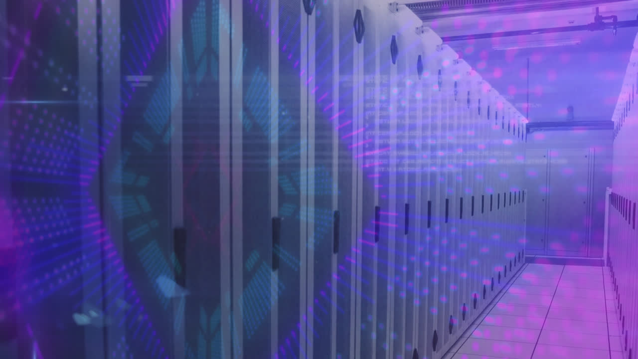 animación del procesamiento de datos con puntos sobre servidores informáticos