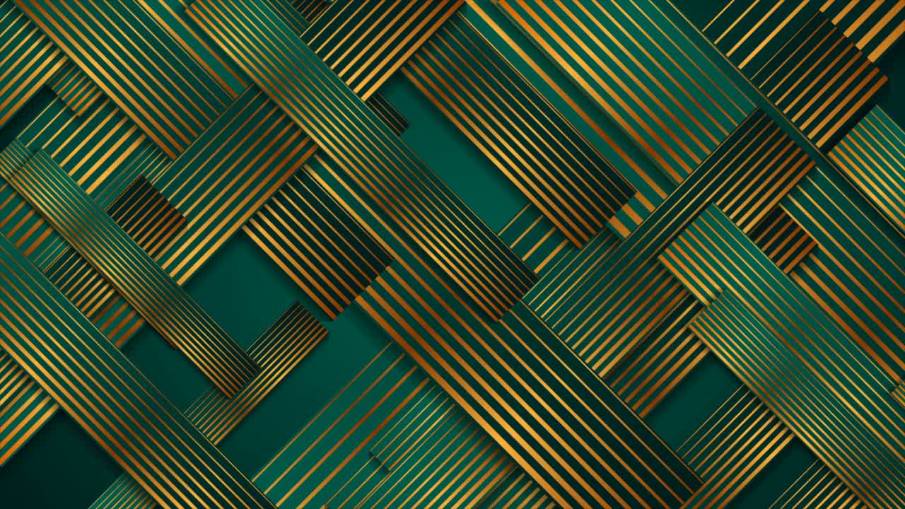 Turquoise abstract motion background with golden linear pattern